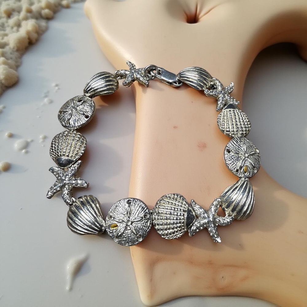 Sterling Silver Seashell & Starfish Bracelet 🌊